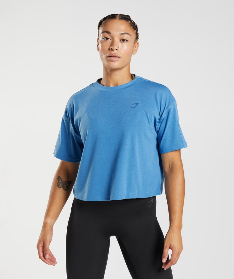 Women\'s Gymshark GS Power Midi Cropped Tops Blue | CA N6D351